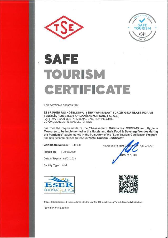 Eser Premium Hotel&Spa Buyukcekmece Exteriér fotografie Safe Tourism Certificate